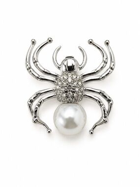 Silver Spider Pearl Brooch